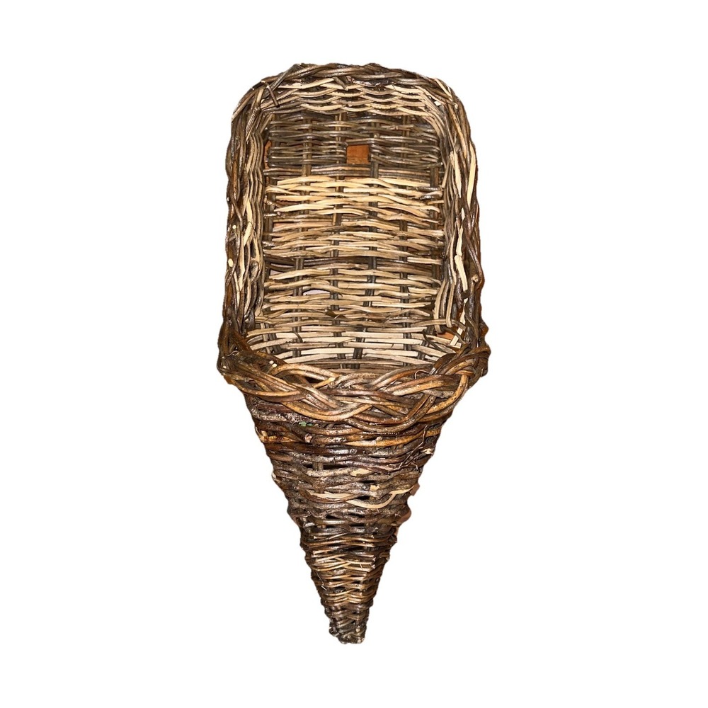 Vintage Wicker Wall Basket Hanging Pocket Planter Rustic Decor